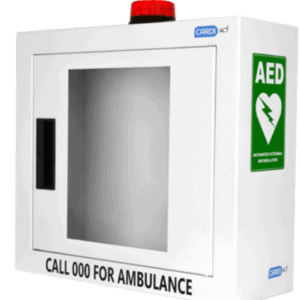 An alarmed cabinet for a defibrillator