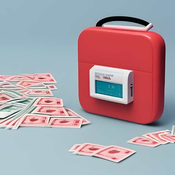 a defibrillator with a pile of cash next to it