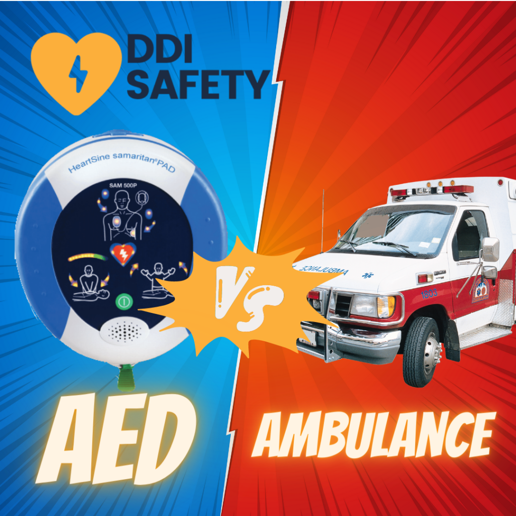 an image of an aed with a blue background and ambulance with a red background