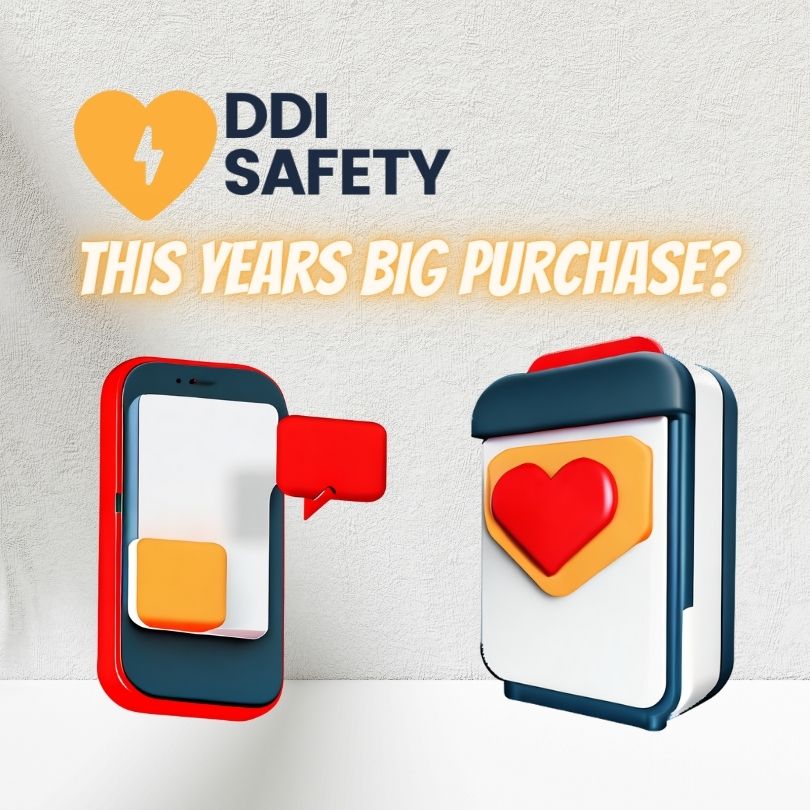 a picture comparing a phone and a defibrillator