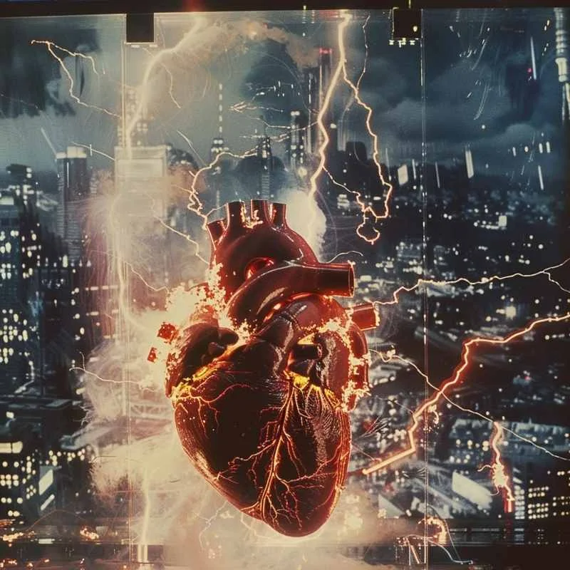 a heart damaged by lightning bolt