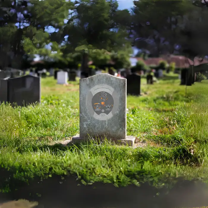 a tombstone with a defibrillator on it