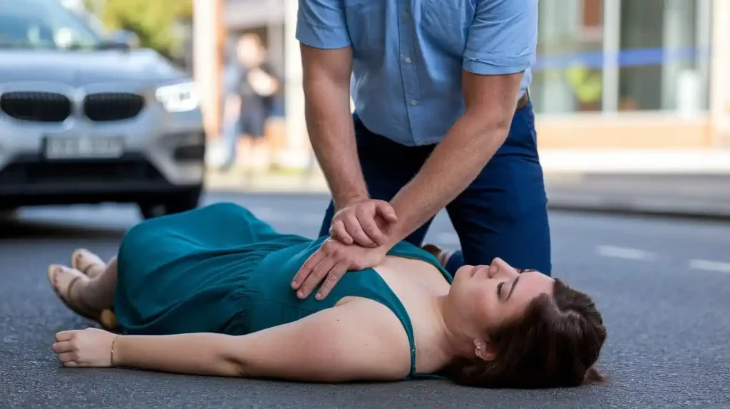 a man gives cpr to a woman